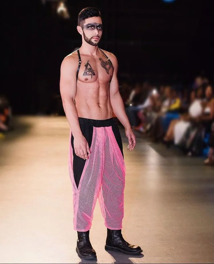 Mens Harem pant pink mesh